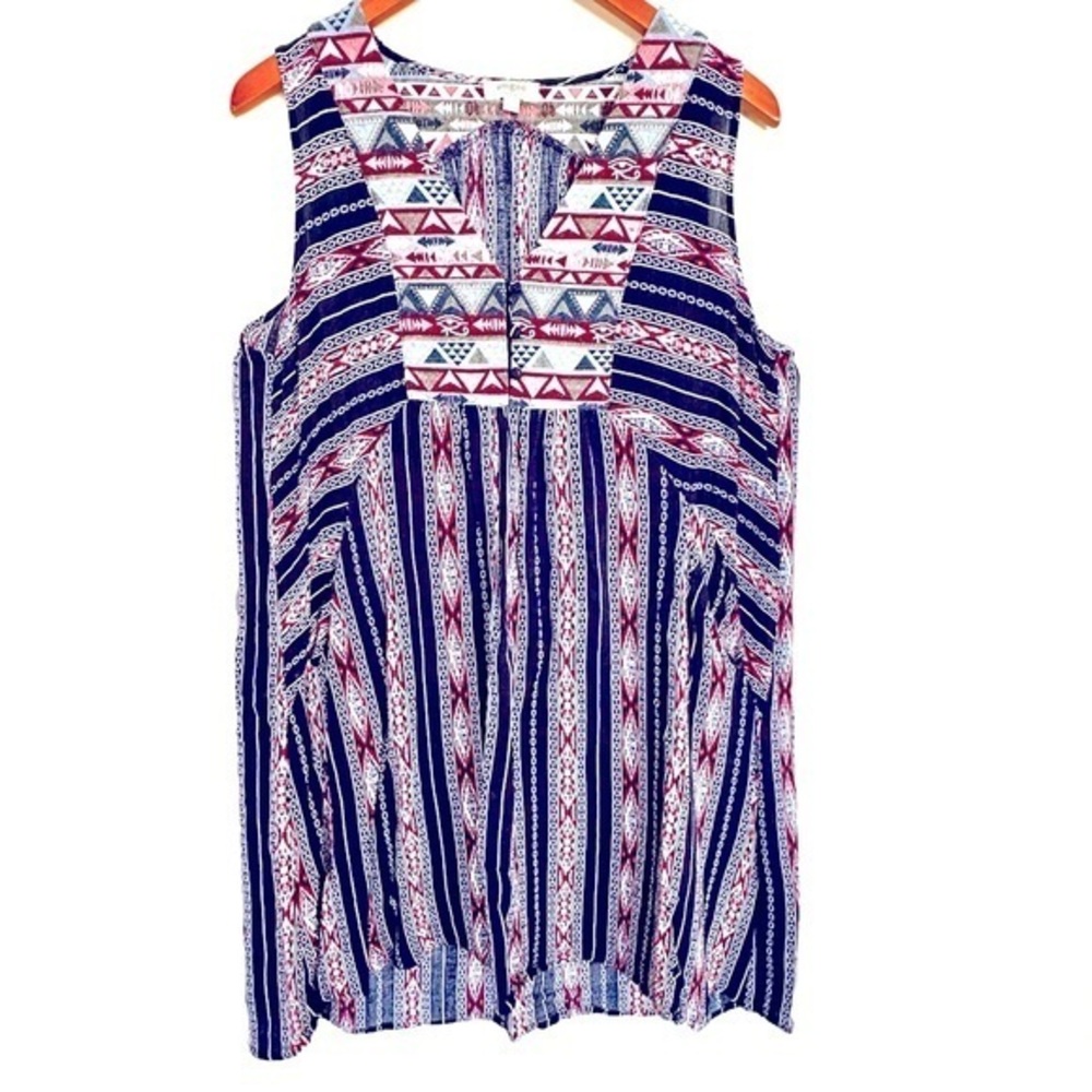 Umgee Aztec Print Knee Length Sleeveless Navy Dress Size Large